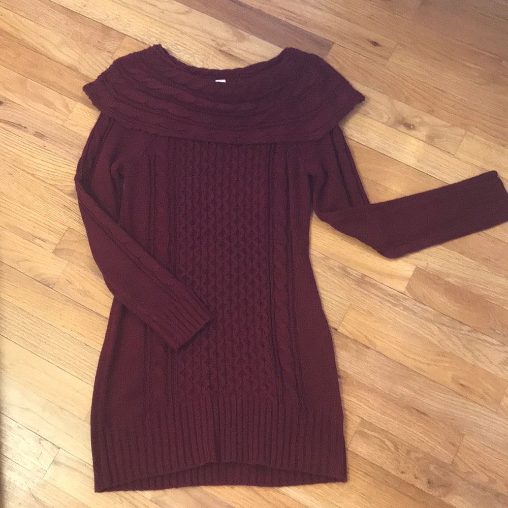 Burgundy cable sweater dress